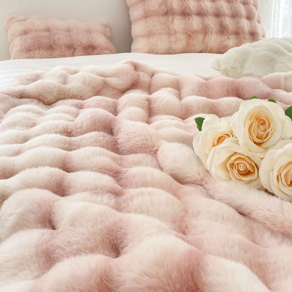 SOGA 2-Pack 200cm Light Pink Fuzzy Fur Throw Blankets