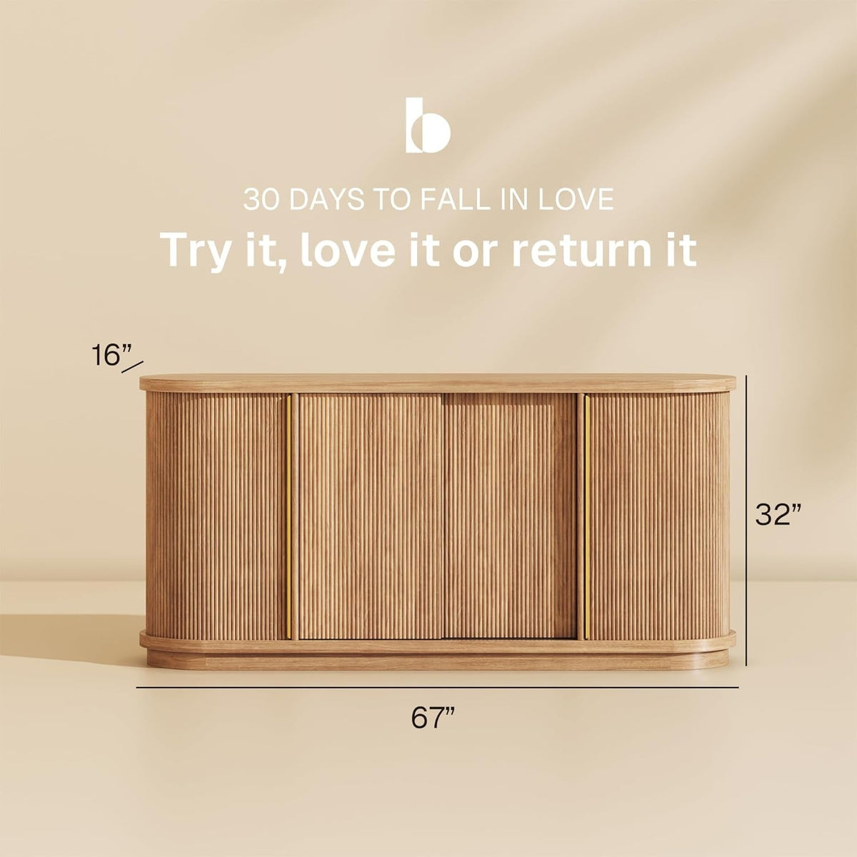 Contemporary 67 Inch Wooden Sideboard Cabinet Camel