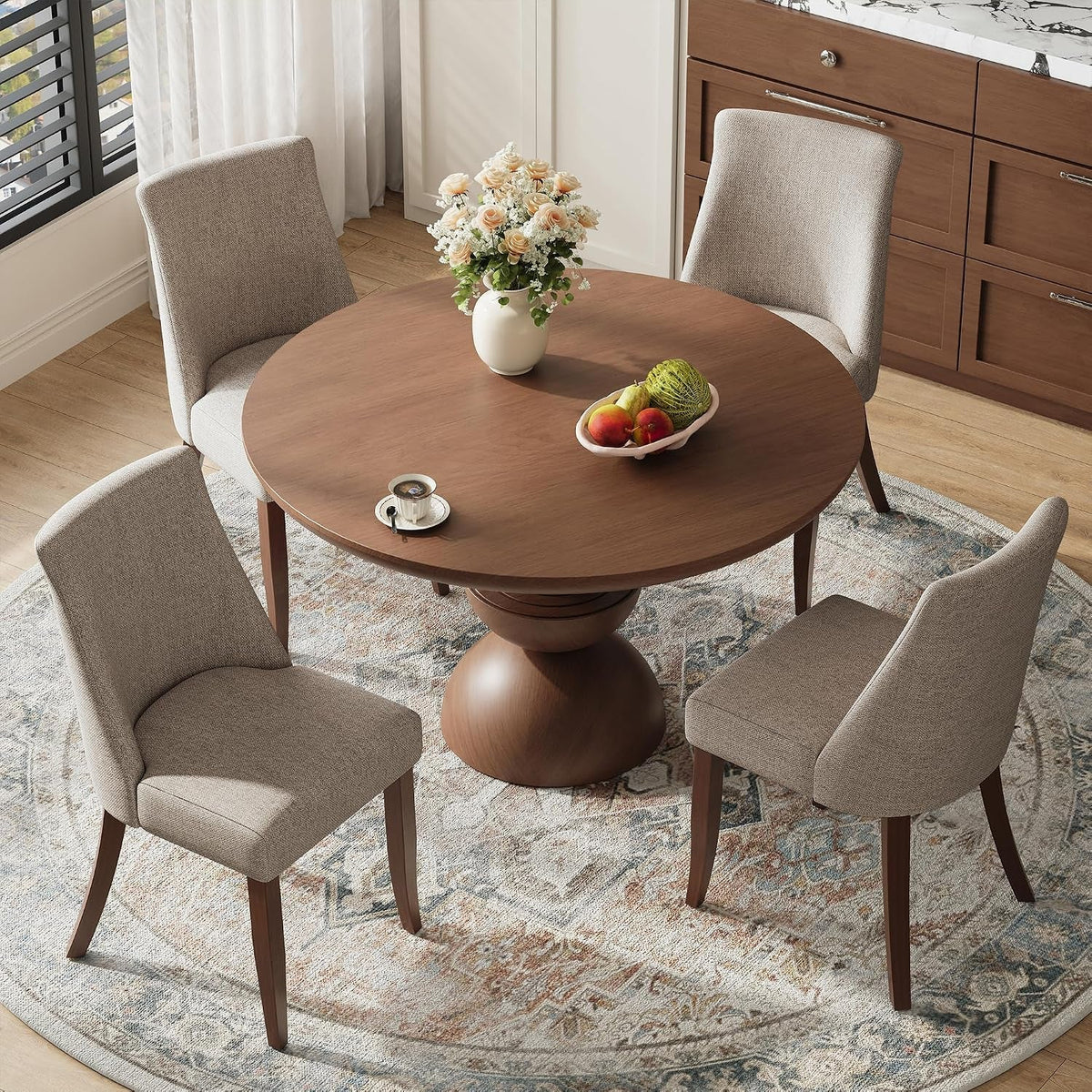 Brown Fabric Upholstered Dining Chairs, Four-Piece Set