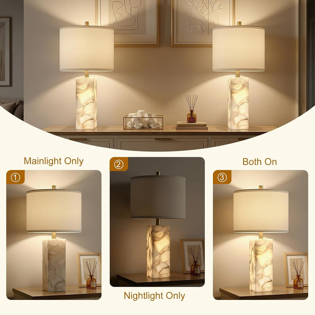23Inch White Alabaster Nightlight Table Lamps Decor