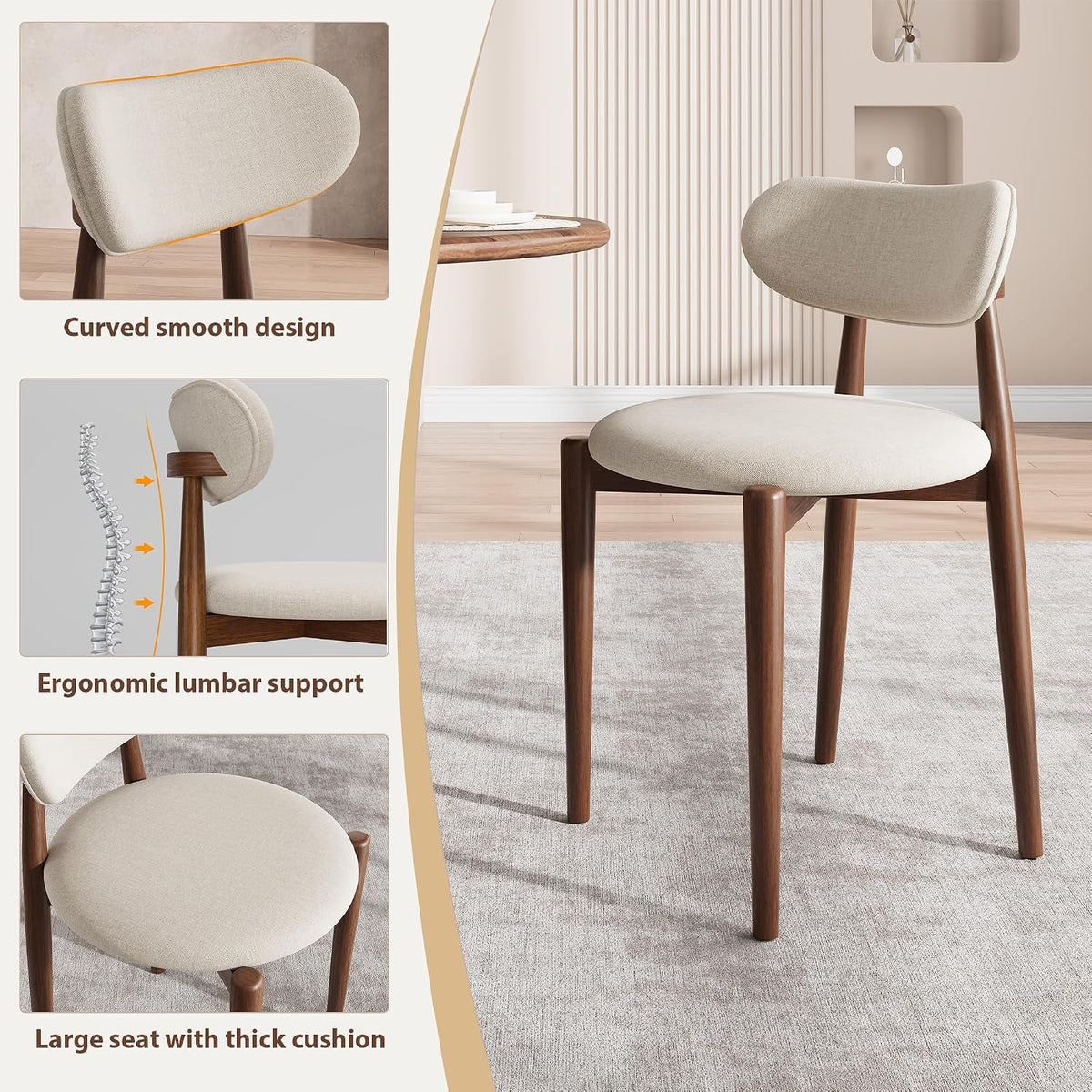 Modern Ergonomic Wooden Upholstered Dining Chairs Set of Four