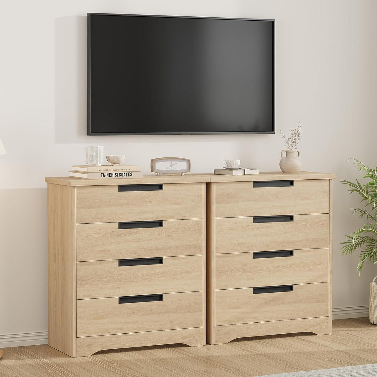 Natural Wooden Dresser With Embedded Drawer Handles