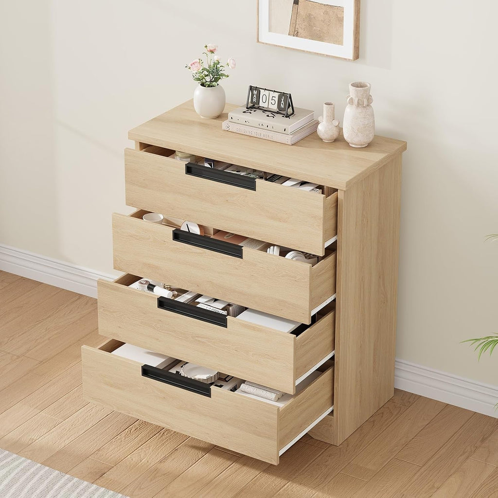 Natural Wooden Dresser With Embedded Drawer Handles