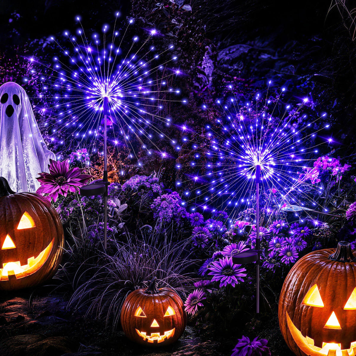 GIGALUMI Solar Firework Lights Outdoor, Halloween Decor, Purple