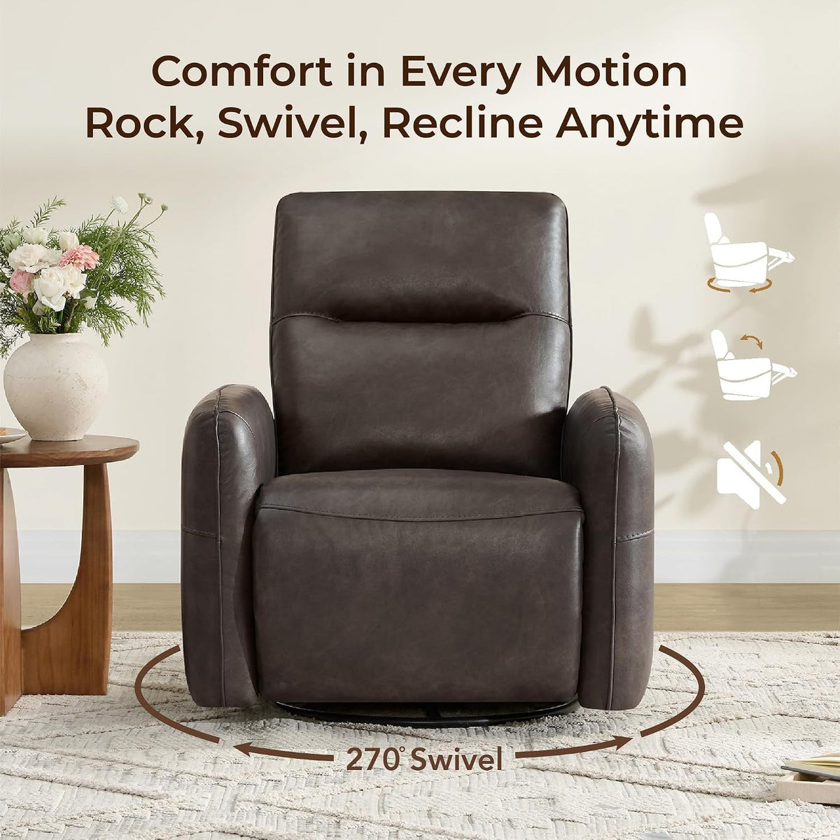 Chocolate Brown Faux Leather Power Reclining Chair