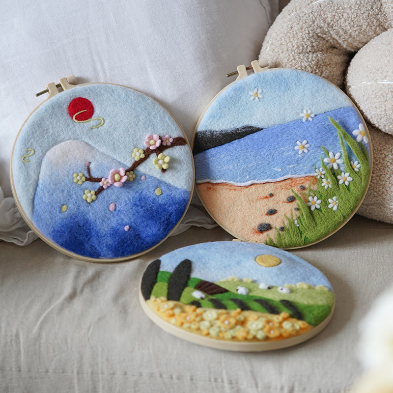 Countryside and Cypress Trees Wool Painting Needle Felting Kit by Wizardi F07N8-W351