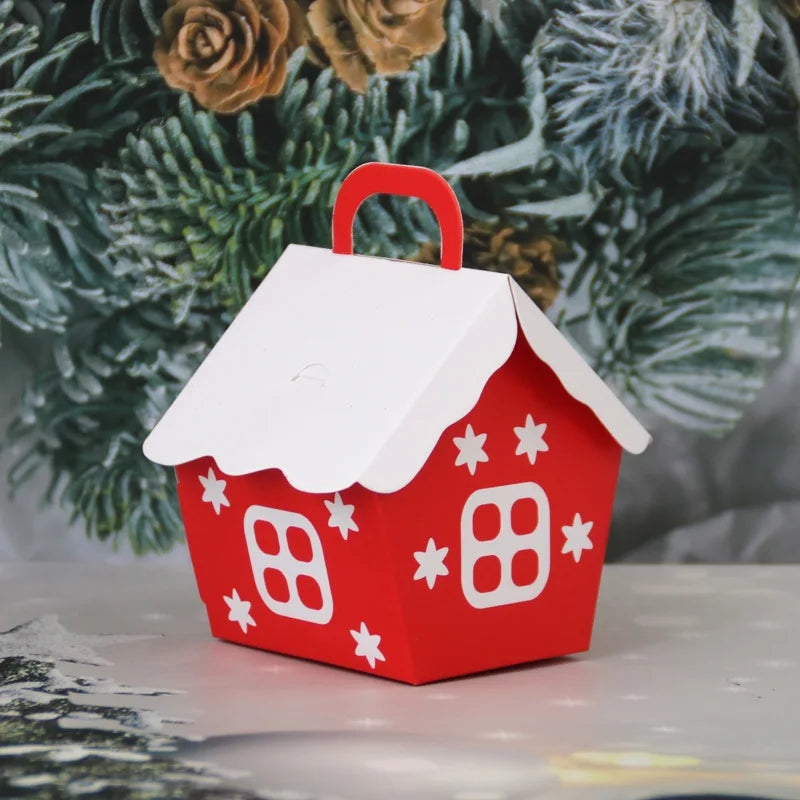 NNEOBA 1Pcs Christmas Candy Boxes Red House Cookie Biscuit Packing Paper