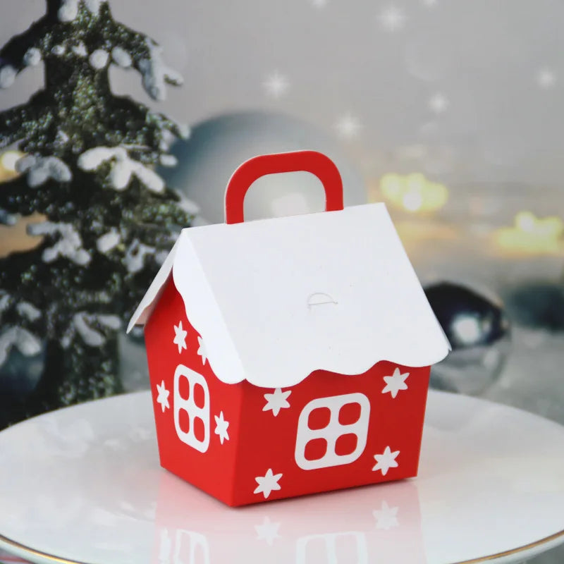 1Pcs Christmas Candy Boxes Red House Cookie Biscuit Packing Paper