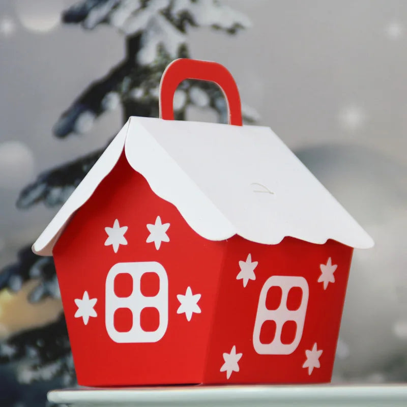 NNEOBA 1Pcs Christmas Candy Boxes Red House Cookie Biscuit Packing Paper