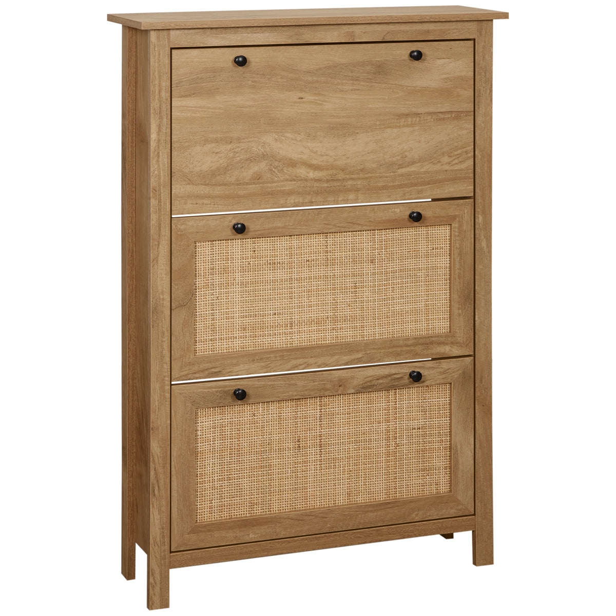 Meuble à chaussures étagère à chaussures armoire 3 portes abattants effet cannage rotin - en bois bois naturel
