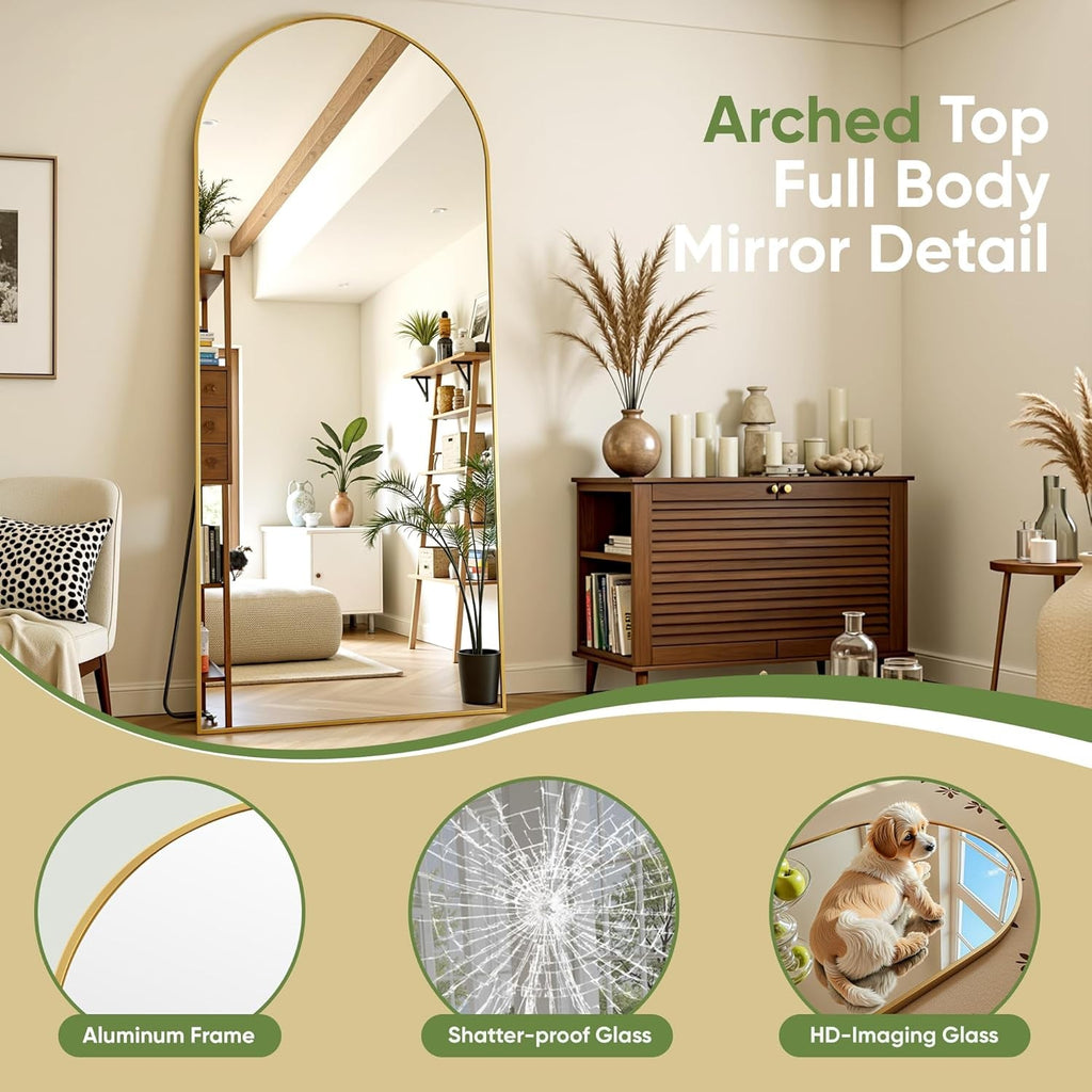 58x20 Arched Full Length Mirror Gold Metal Frame For Door Or Wall