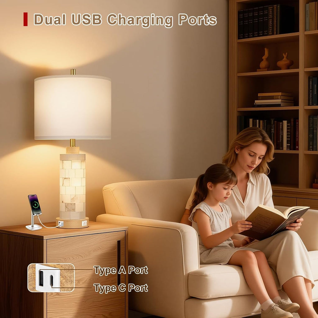 27Inch Alabaster Wood Table Lamps Setof2 Nightlight