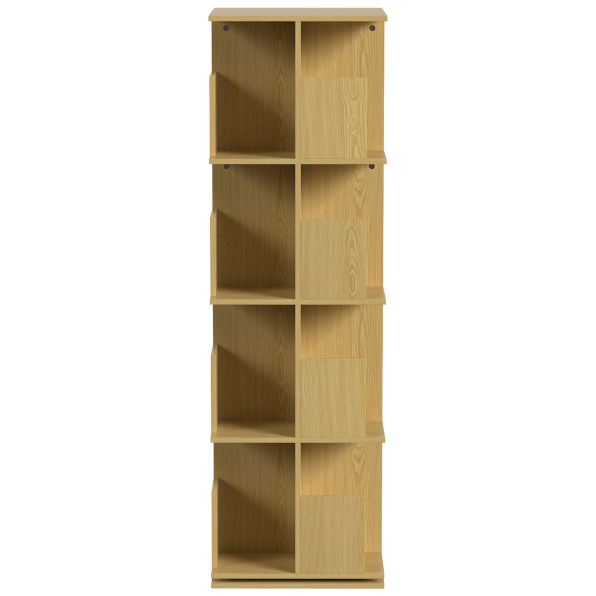 Bibliothèque Rotative à 4 Niveaux, Étagère Rangement avec 16 Compartiments, 39 x 39 x 128,3 cm, Chêne