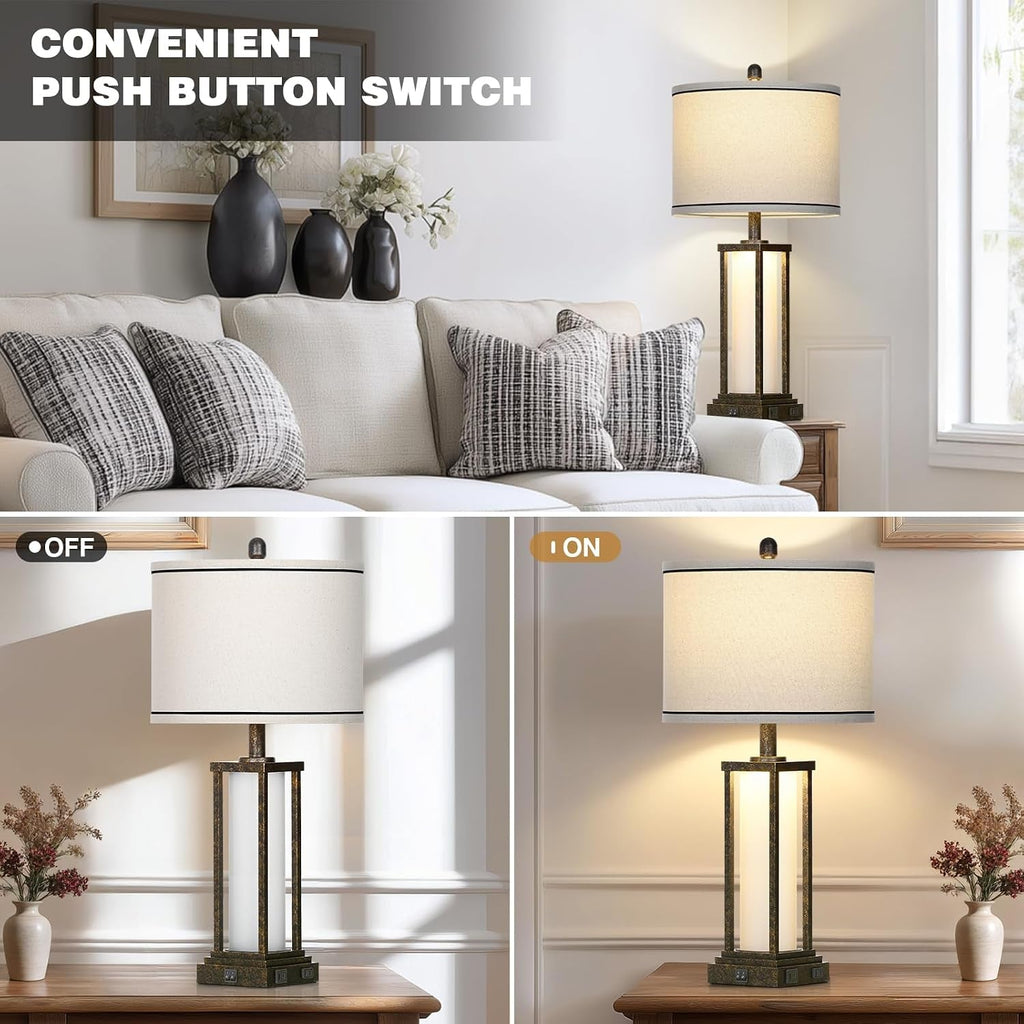 27Inch Bronze Bedside Nightstand Lamp Charging Ports