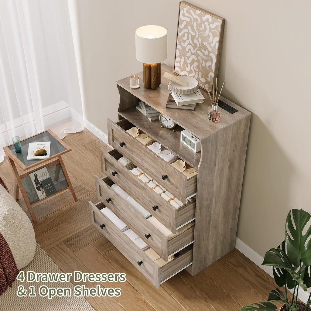 Premium Tall Gray Wood Dresser With LED Lighting System