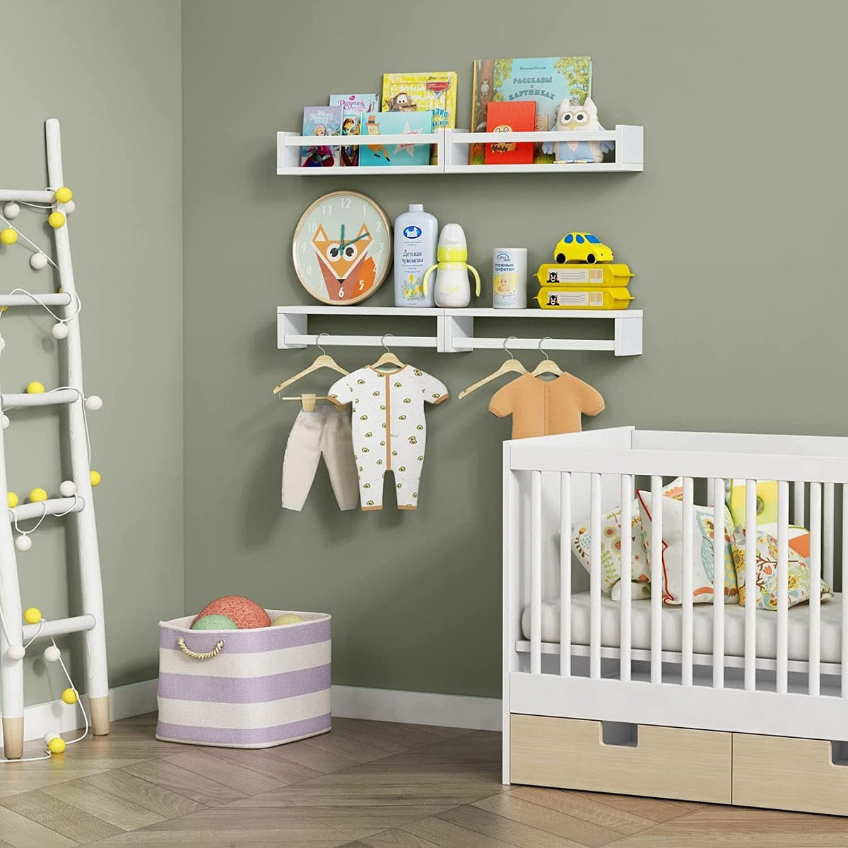 Floating Nursery Wall Shelves Set of 4 White Bookshelves