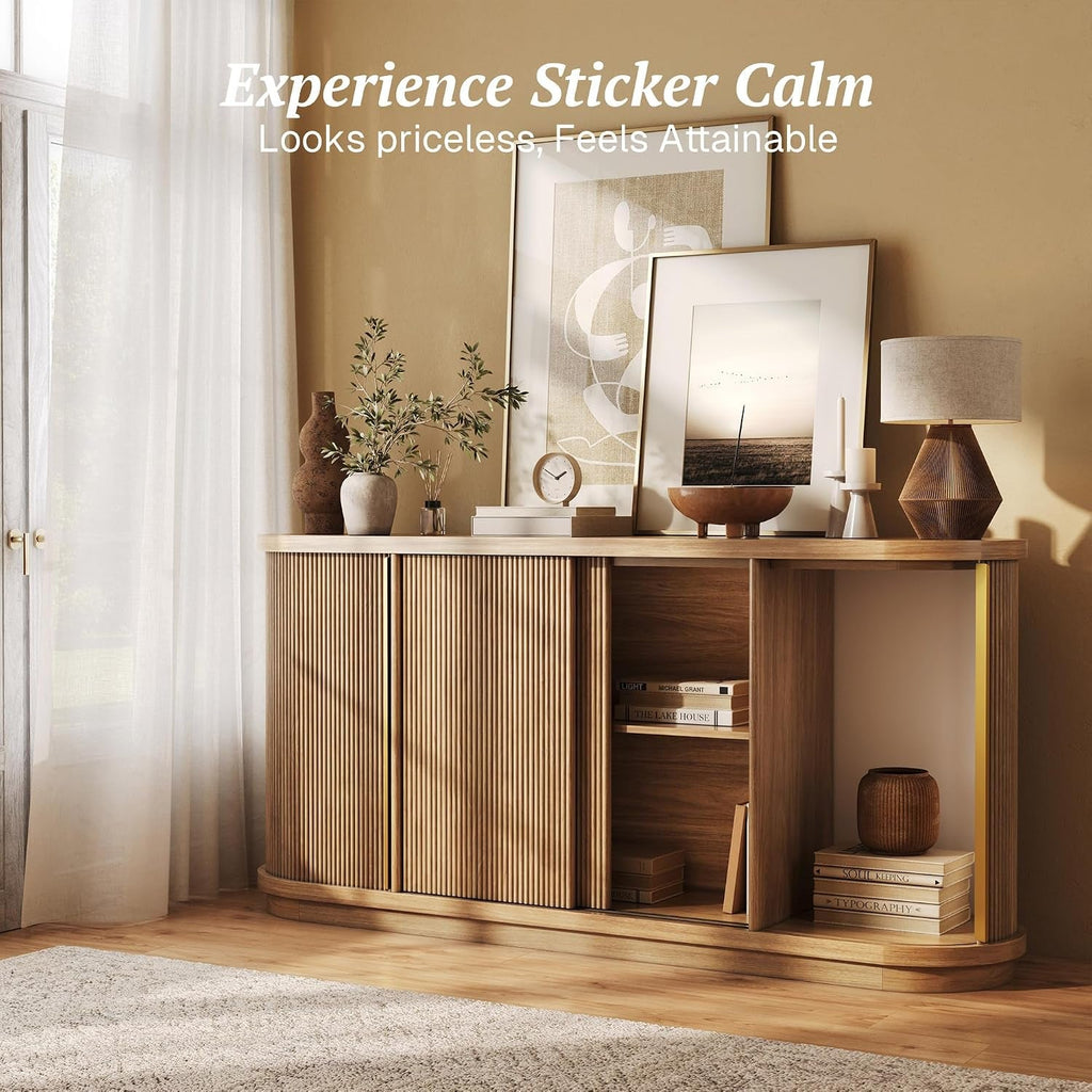 Contemporary 67 Inch Wooden Sideboard Cabinet Camel