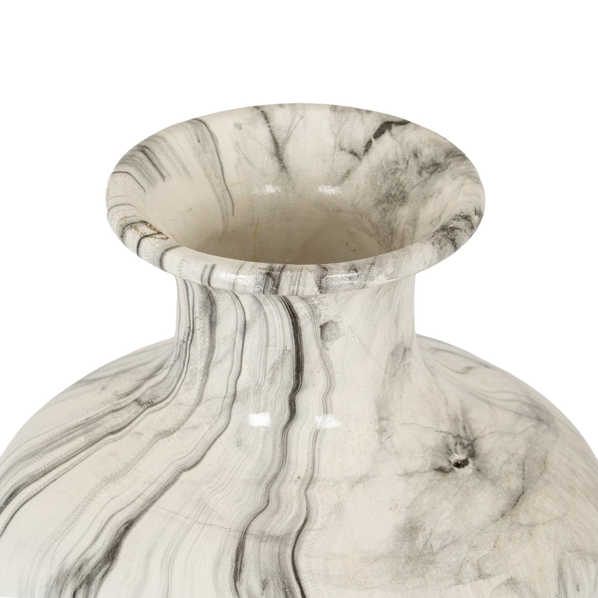 Marble Effect Squat Vase - White Ceramic Decorative Vase