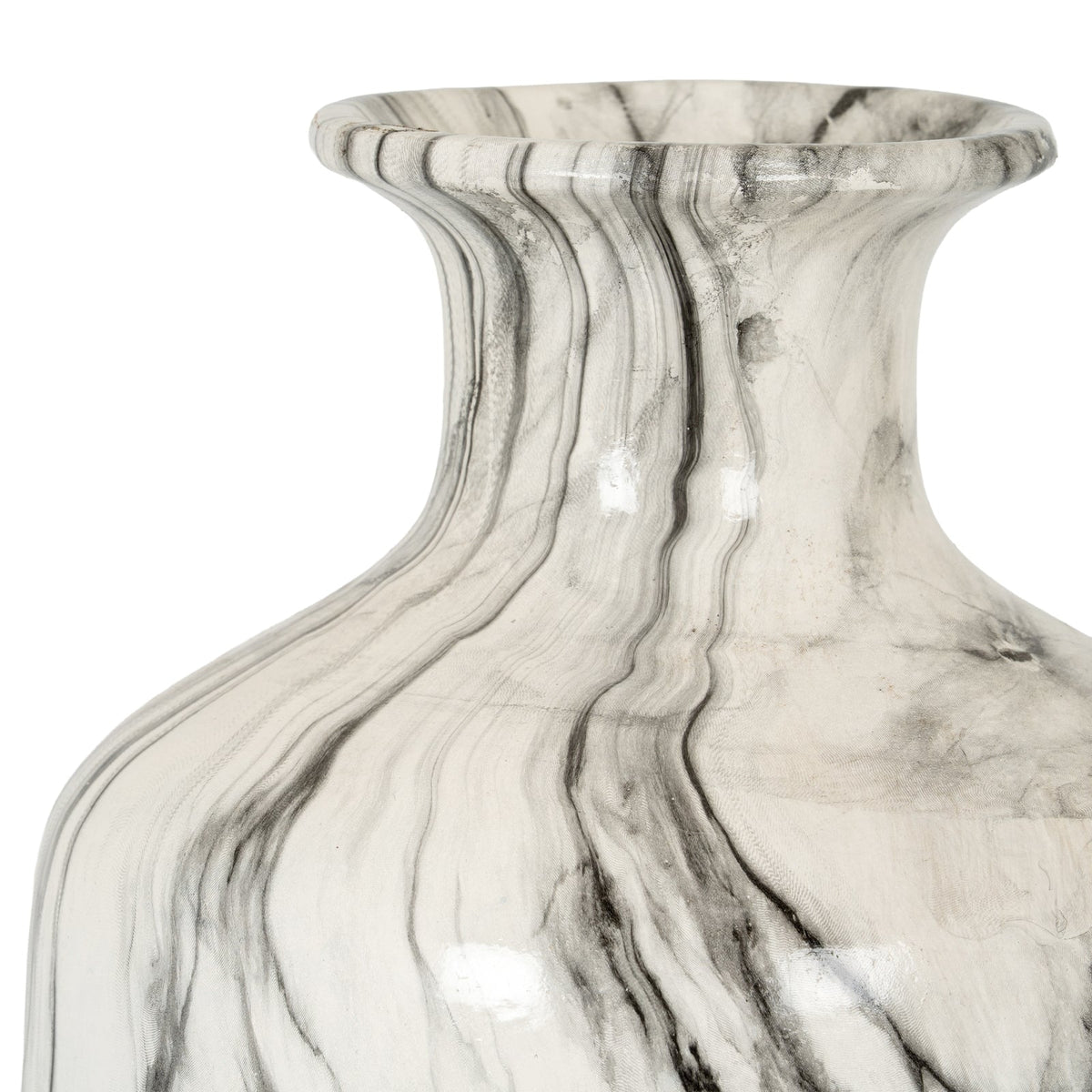 Marble Effect Squat Vase - White Ceramic Decorative Vase