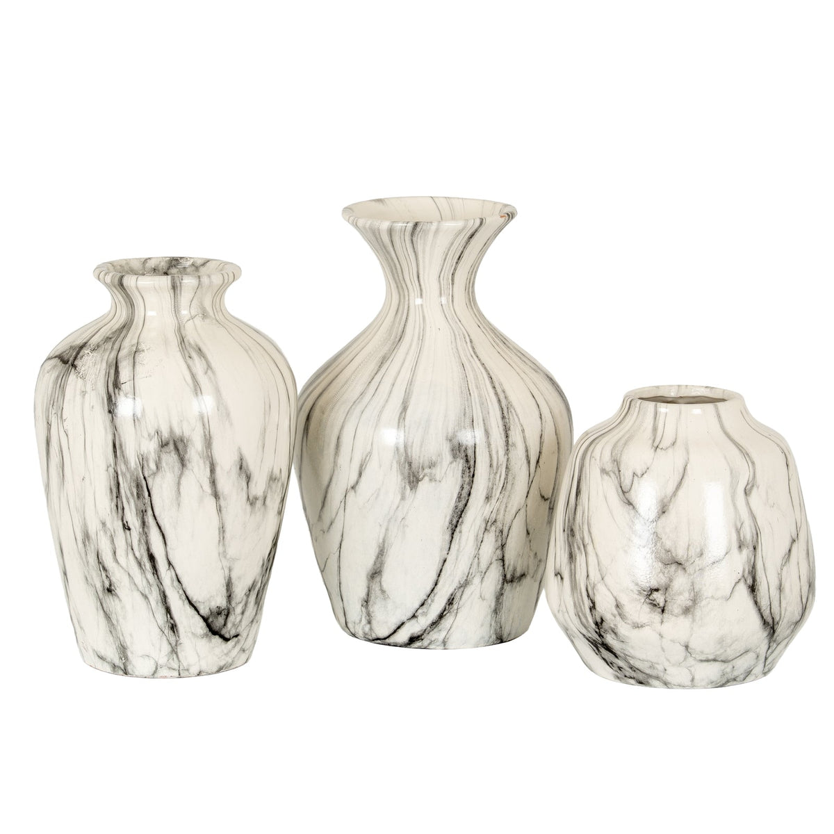 Marble Effect Chours Vase - White Ceramic Decorative Vase