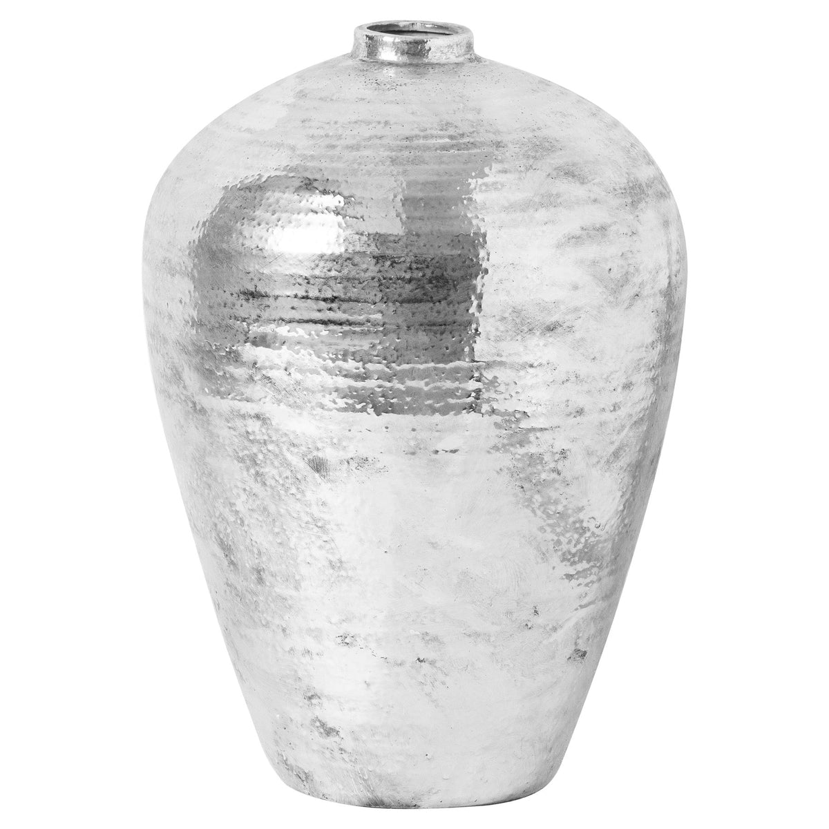 Large Hammered Silver Astral Vase - Silver Ceramic Decorative Vase