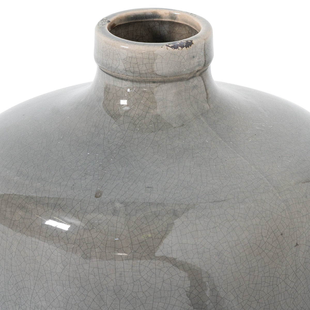 Garda Grey Glazed Chive Vase - White Ceramic Decorative Vase