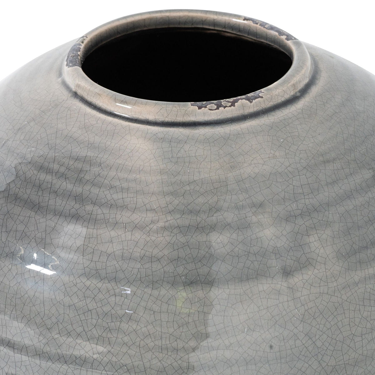 Garda Grey Glazed Tiber Vase - White Ceramic Decorative Vase
