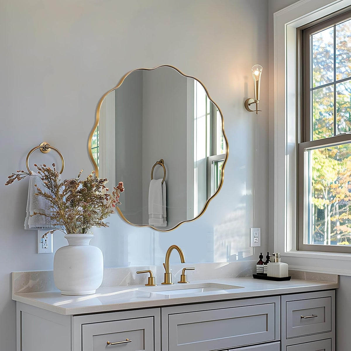 30-Inch Brushed Gold Rustproof Round Wall Mirror