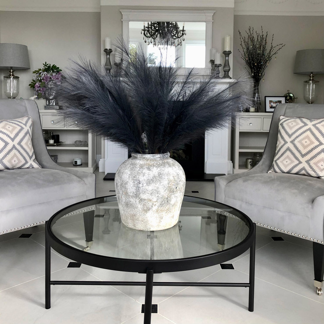 Grey Faux Pampas Grass Stem for Floral Arrangements
