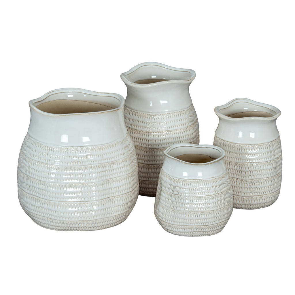 Tava Wide Hewn Vase - Emerald Green Ceramic Decorative Vase