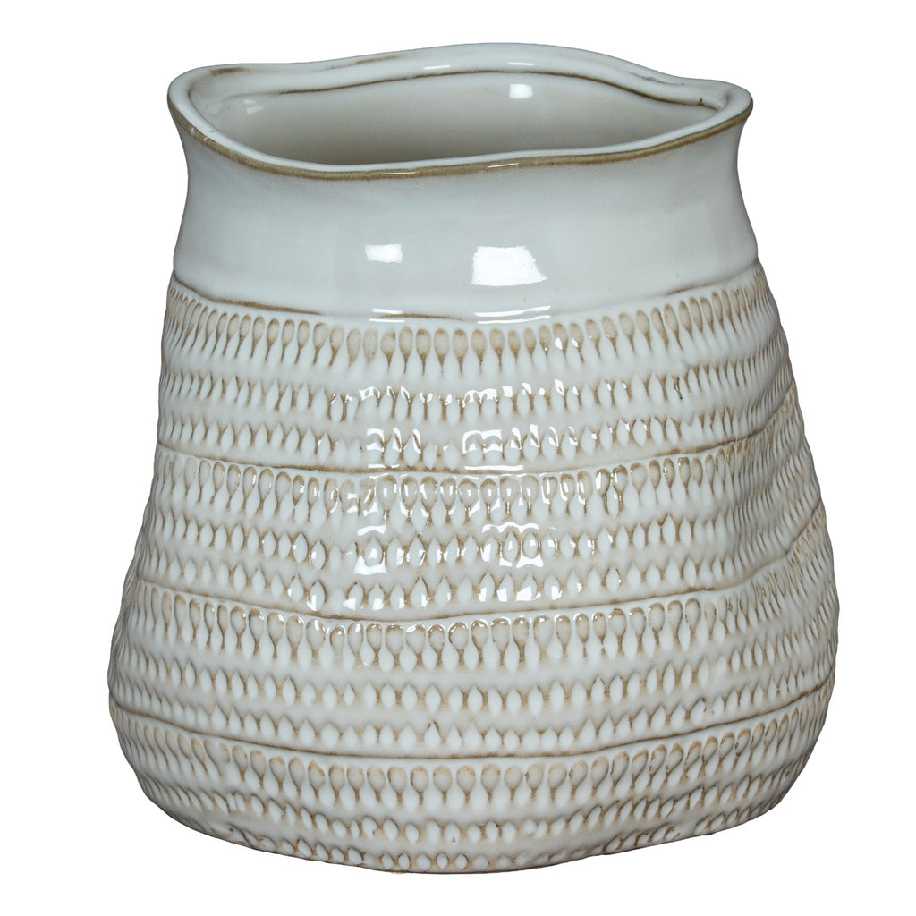 Tava Wide Hewn Vase - Emerald Green Ceramic Decorative Vase