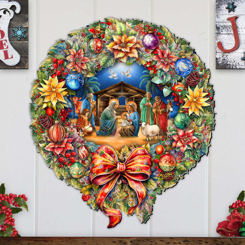 Nativity Wreath Holiday Door Decor by G. Debrekht - Nativity Holiday Decor - 8652805H