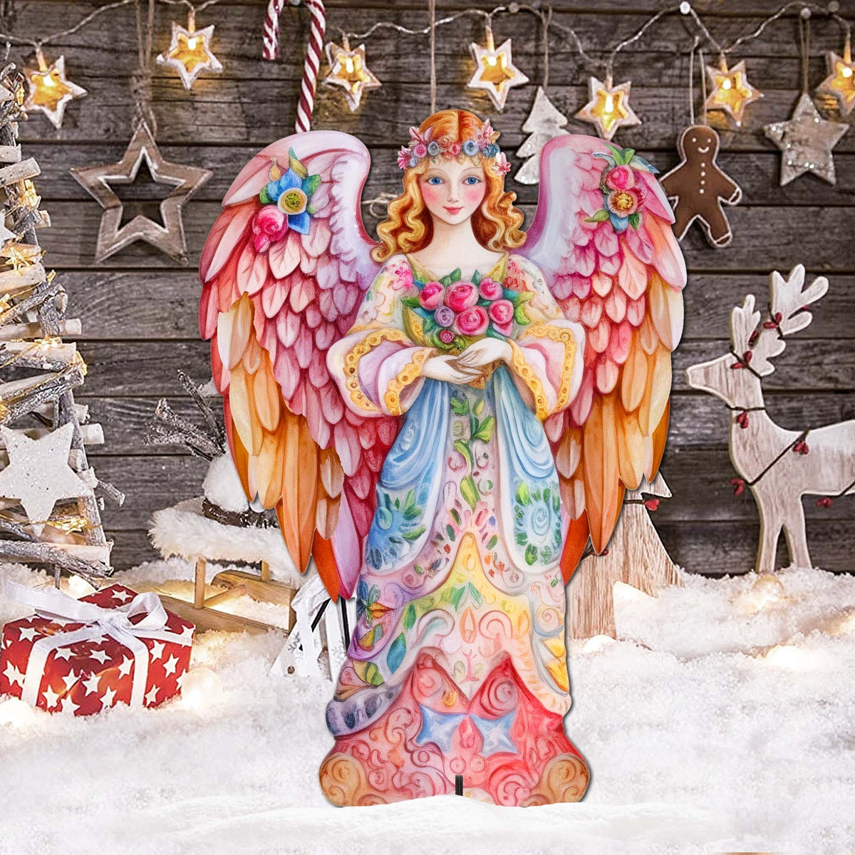 Pink Floral Angel Outdoor Decor by G. Debrekht - Nativity Holiday Decor - 8611023F