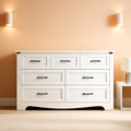 Seven Drawer Wooden Bedroom Storage Dresser Organizer With Metal Handles