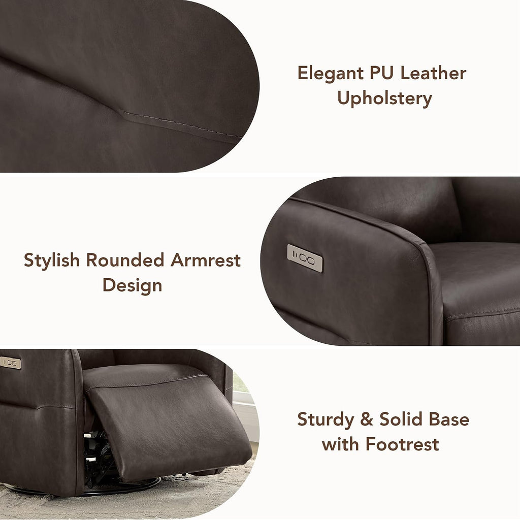 Chocolate Brown Faux Leather Power Reclining Chair