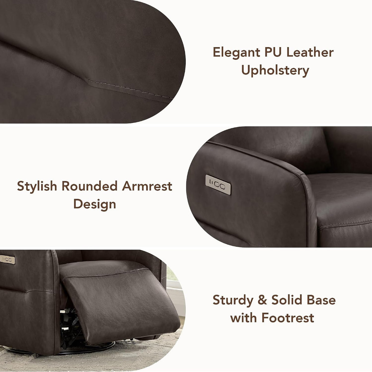 Chocolate Brown Faux Leather Power Reclining Chair