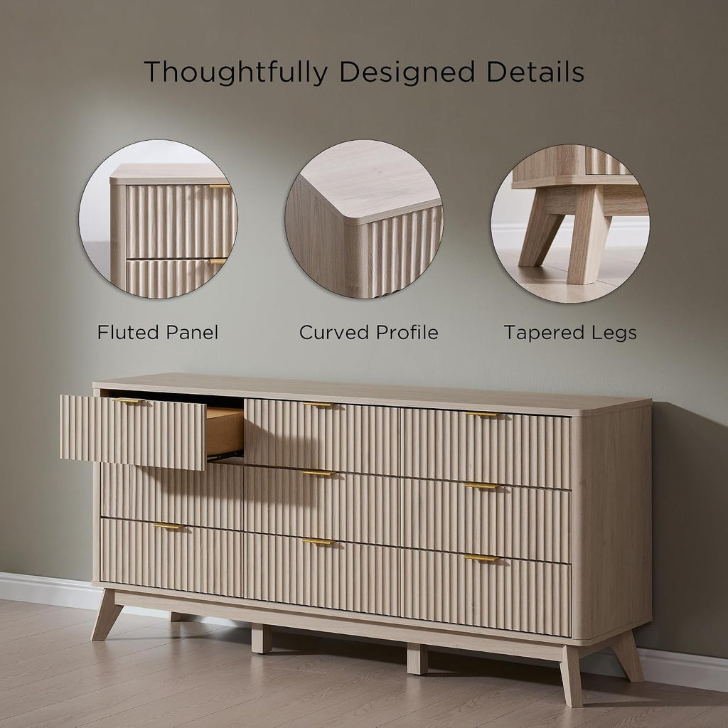 63 Inch Fluted White Contemporary Wooden Bedroom Dresser