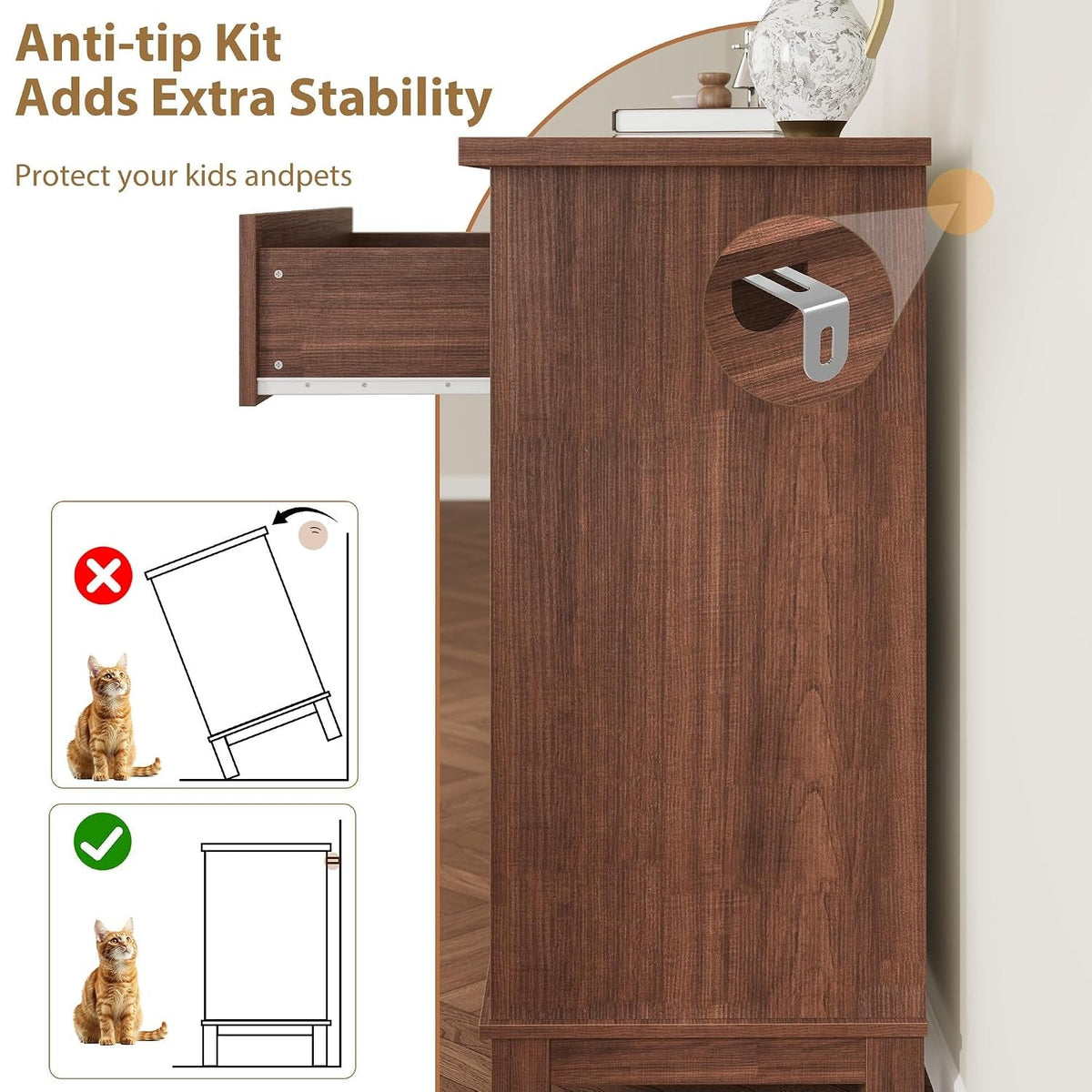 Four Drawer Walnut Vertical Bedroom Storage Dresser