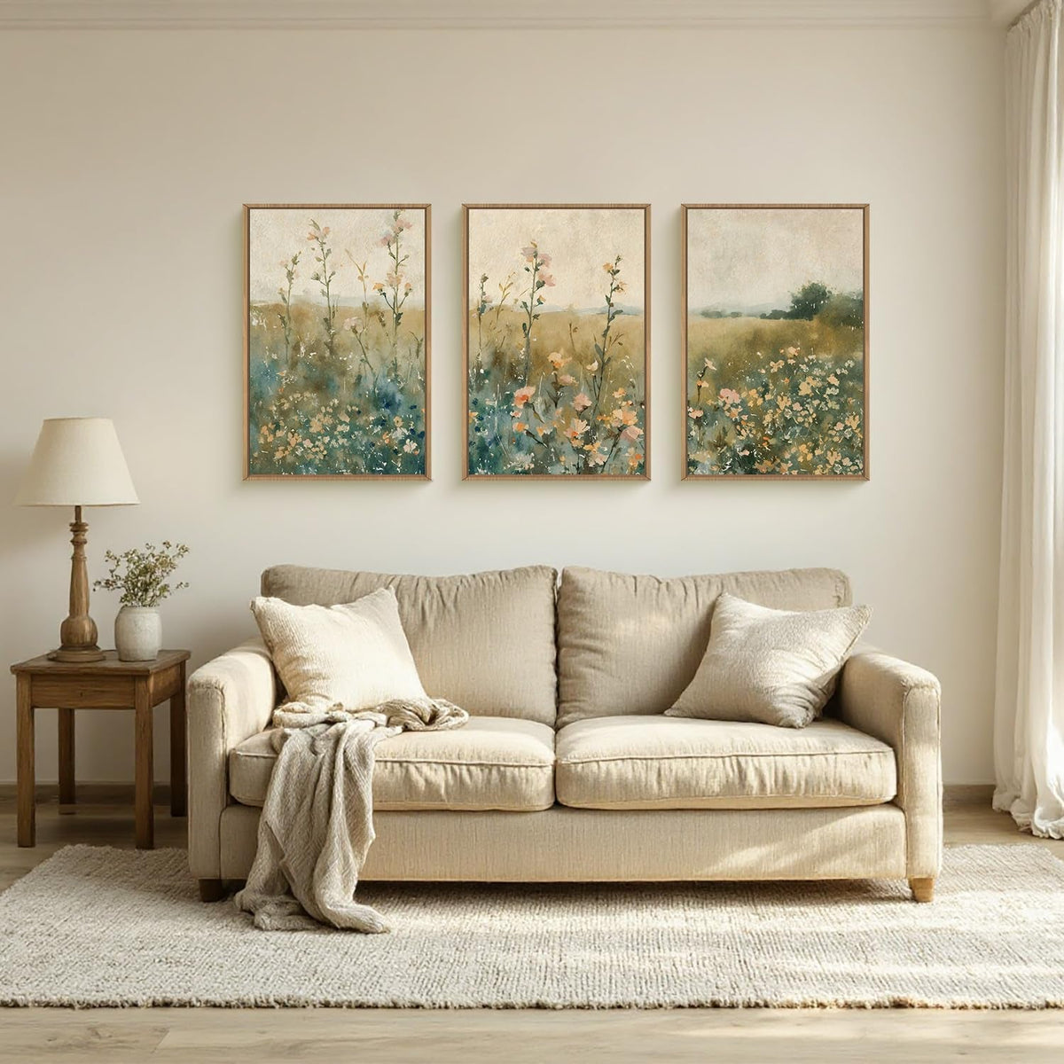 Vintage Wildflower Landscape Wall Art 24x36 Canvas