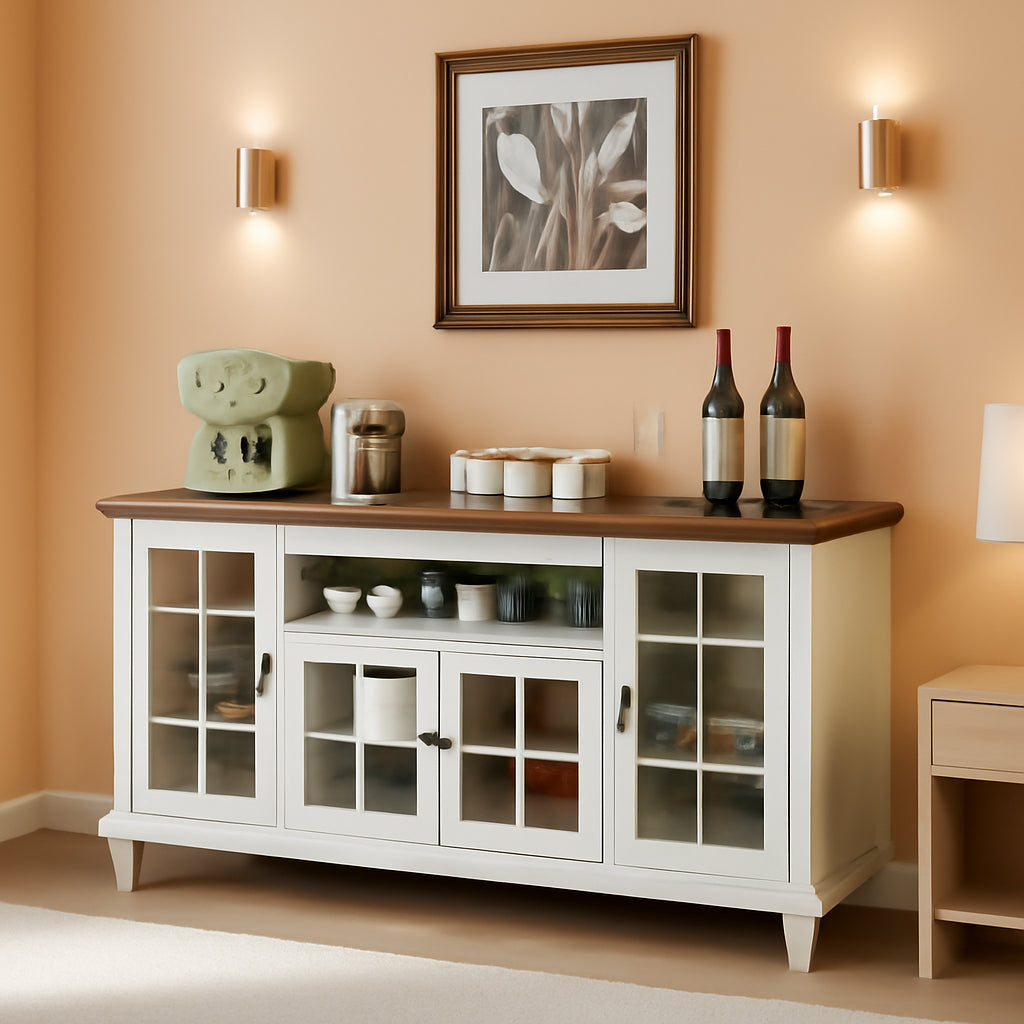 Large 60 Inch Vintage White Sideboard Buffet Cabinet