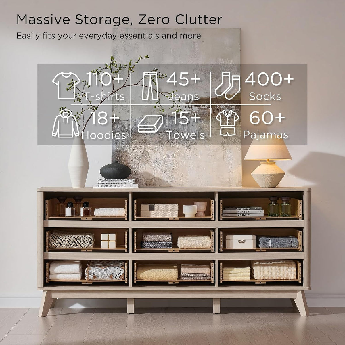 63 Inch Fluted White Contemporary Wooden Bedroom Dresser