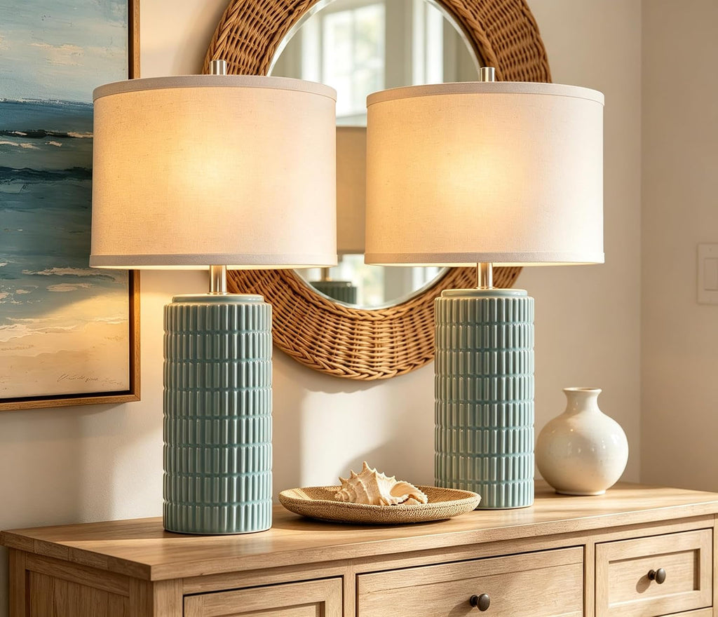 23 Inch Contemporary Ceramic Table Lamps Bedroom Pair