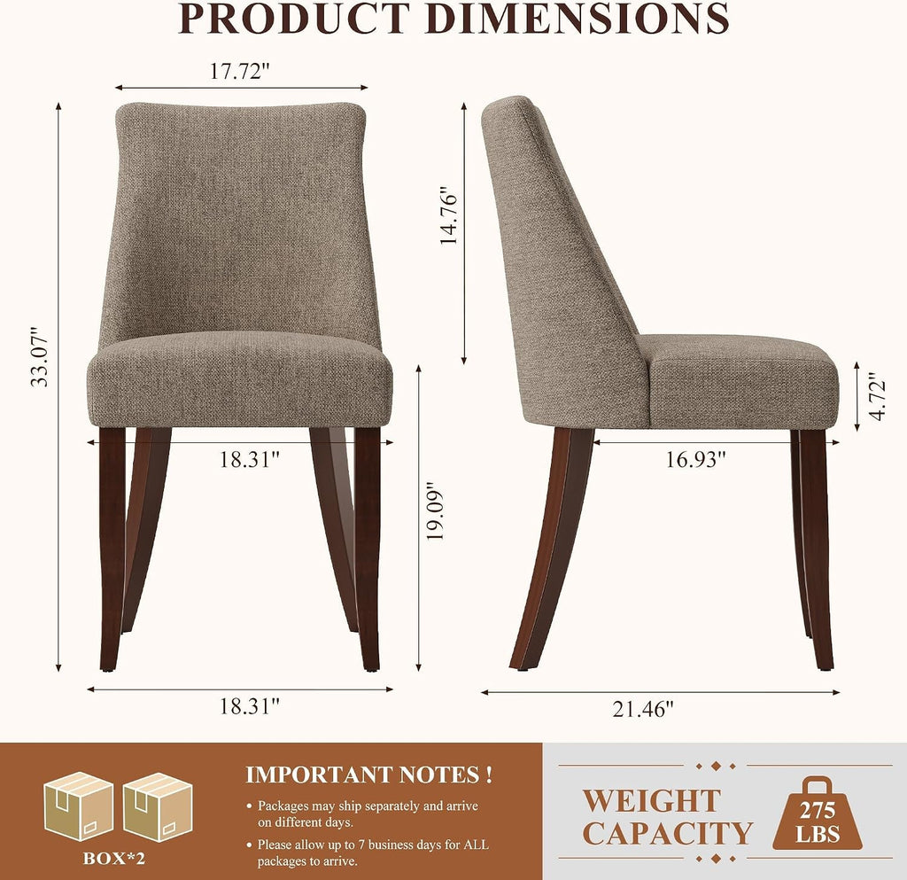 Brown Fabric Upholstered Dining Chairs, Four-Piece Set