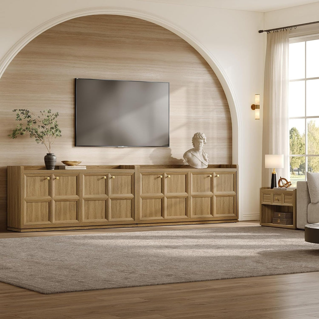 61.7 Inch Brown Oak 4 Door Buffet Cabinet Sideboard