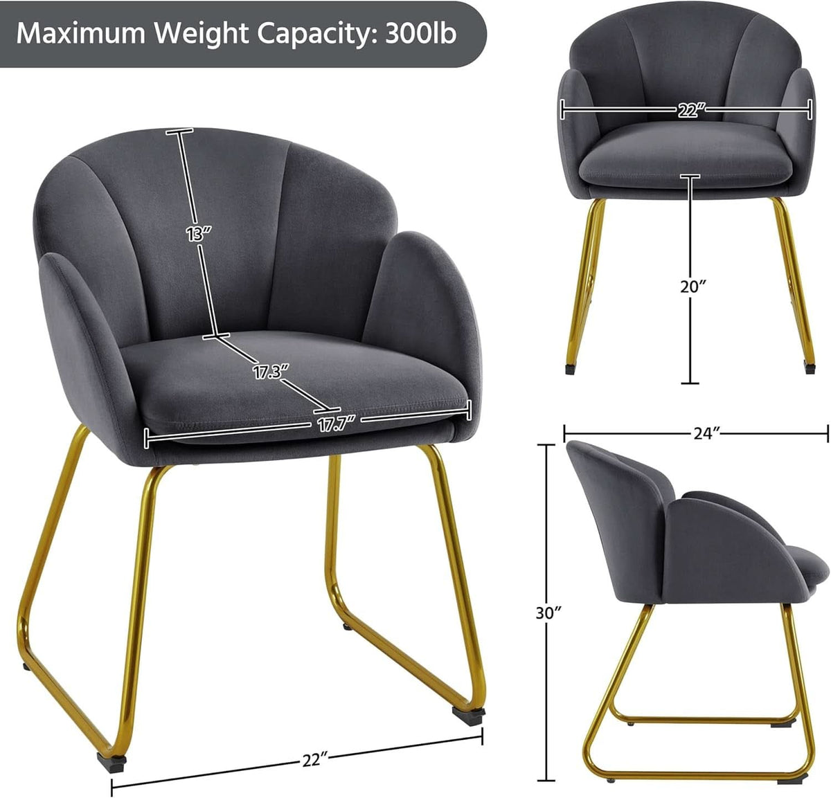 Flower Shape Velvet Armchair With Golden Legs Dark Gray