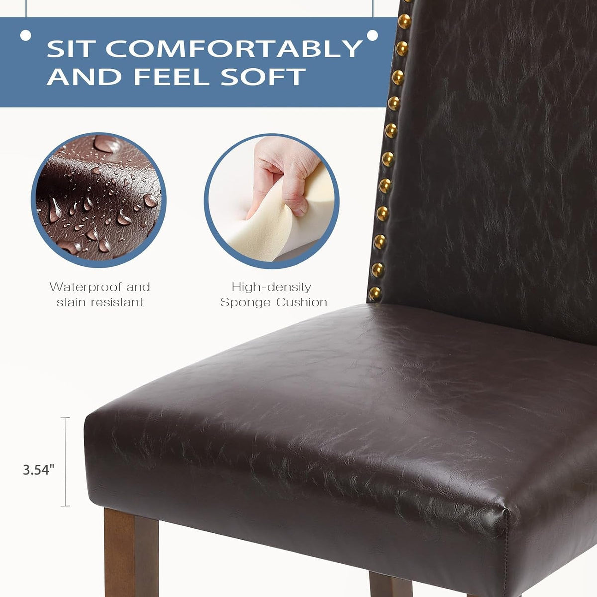 Brown PU Leather Upholstered Kitchen Dining Chairs