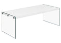 44" White And Clear Glass Coffee Table