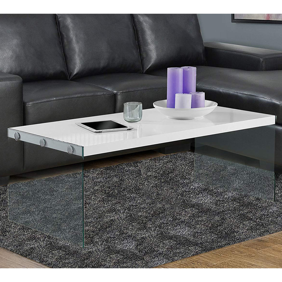 44" White And Clear Glass Coffee Table