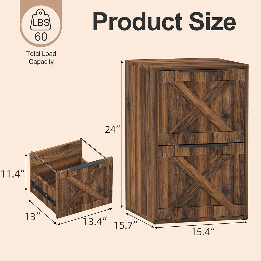 Farmhouse Two Drawer Wooden Filing Cabinet Storage