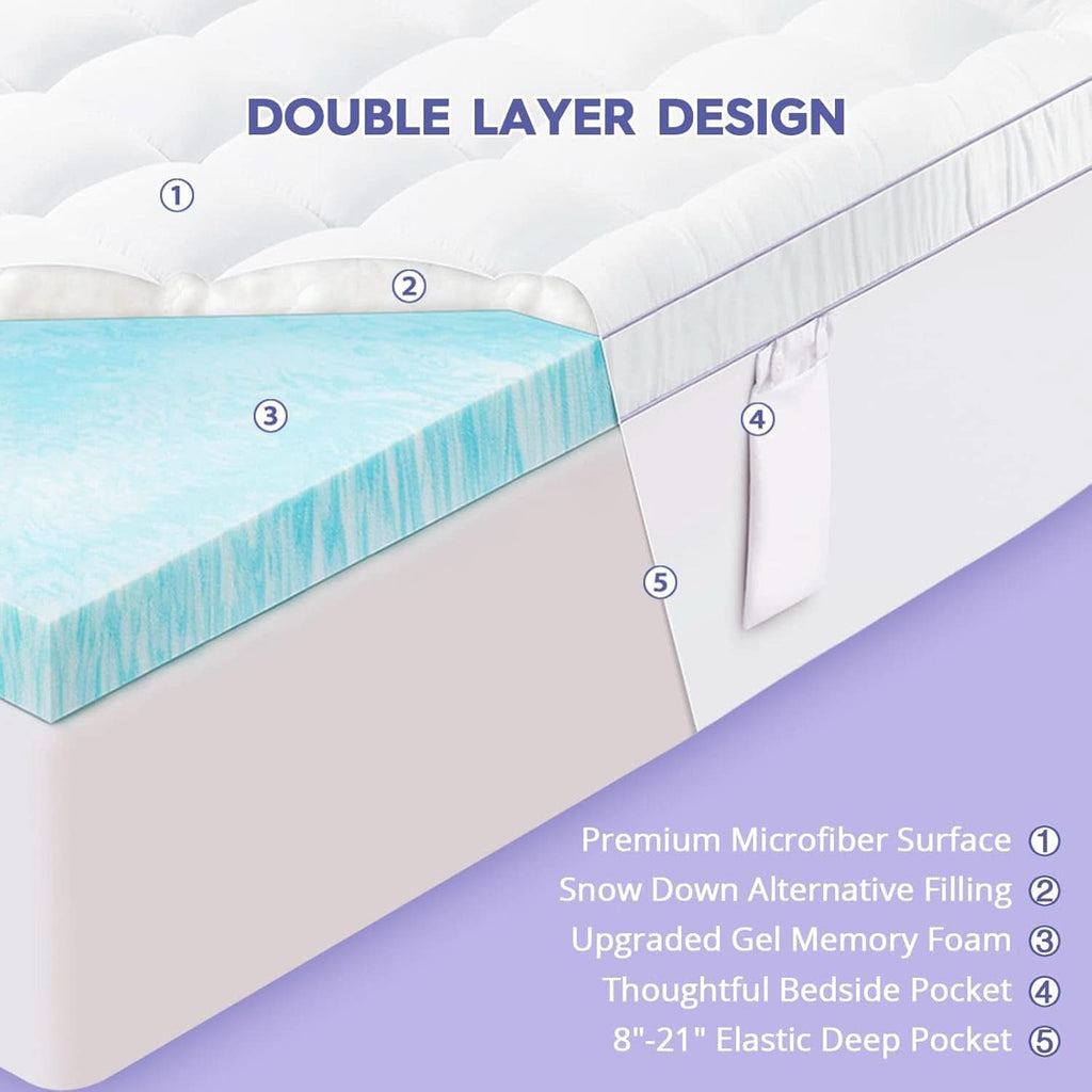 Queen Size Dual Layer Memory Foam Mattress Topper